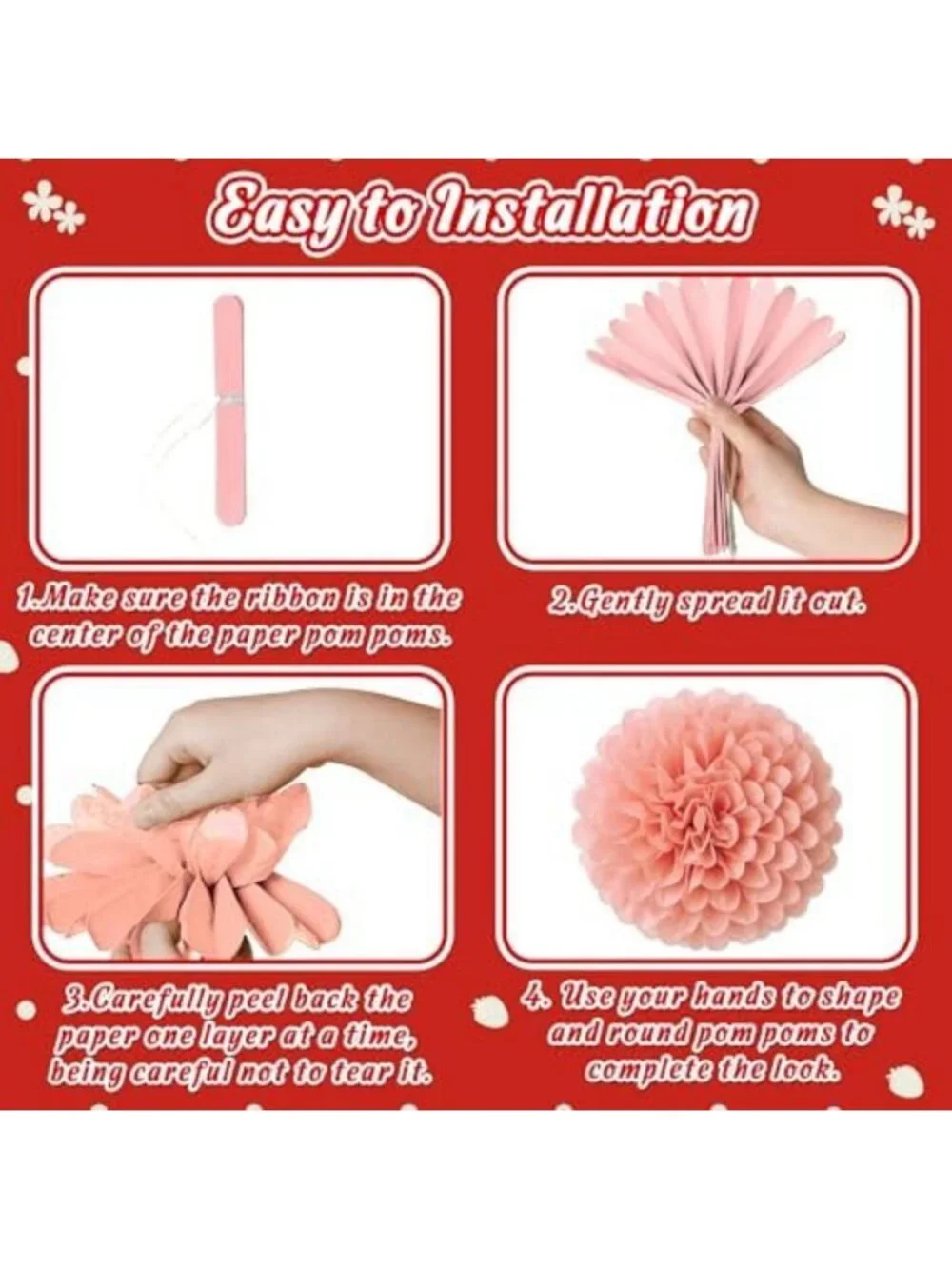 26pcs Strawberry Birthday Party Decor - Red Pink White Fans & Tissue Pom Poms